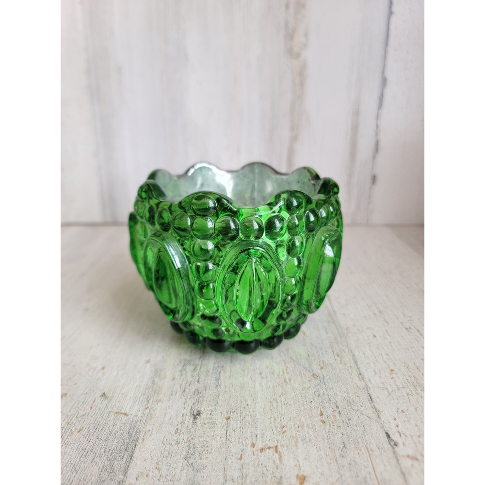 Vintage glass dark green unique trinket bowl art home decor emerald‎ color